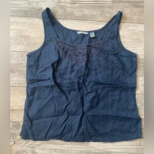 Liz Claiborne 100% linen tank top navy blue Sz 16